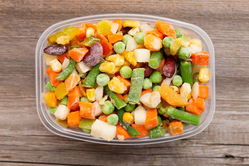 Frozen vegetables in a plastic bag. Healthy food storage concept.