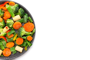 Frozen vegetables in a plastic bag. Healthy food storage concept.