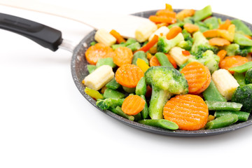 Frozen vegetables in a plastic bag. Healthy food storage concept.