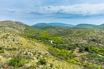 Fototapeta na wymiar Greece, Zakynthos, Stunning green nature landscape of mountains and hills