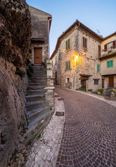 Castel di Tora (Italy) - An awesome mountain and medieval little town on the rock in Turano lake, province of Rieti, Lazio region. Here a view of historical center.