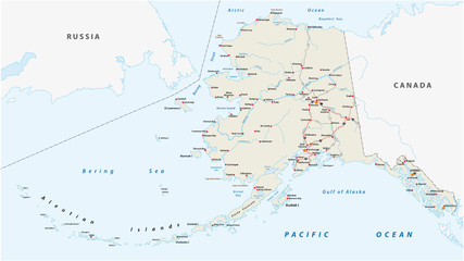 Vector road map of the North American state of Alaska, United States of America - obrazy, fototapety, plakaty