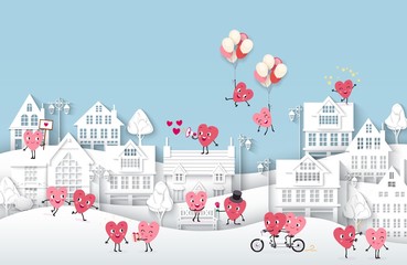 Valentines day, heart, wedding, love, houses, street, building, city, town, air