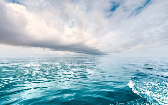 Beautiful Scenic Seascape With Rain Clouds Or Raining Strom