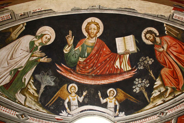 Cristo glorioso tra due santi; affresco nella Basilica di Santa Caterina d'Alessandria a Galatina...