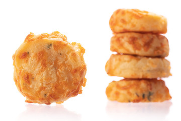 Cookies with parmesan freshly baked isolated on white background