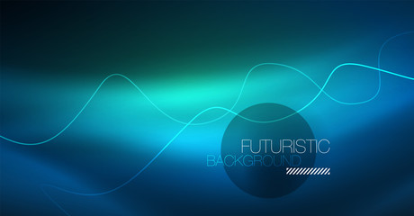 Glowing abstract wave on dark, shiny motion, Christmas and New Year magic space light. Techno abstract background