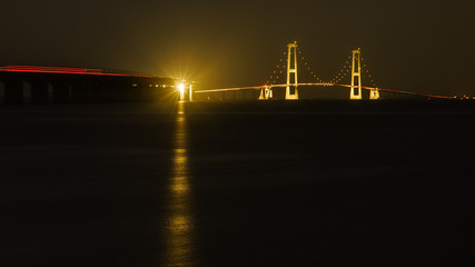 Fototapeta na wymiar Storebaelt Bridge in Denmark at night