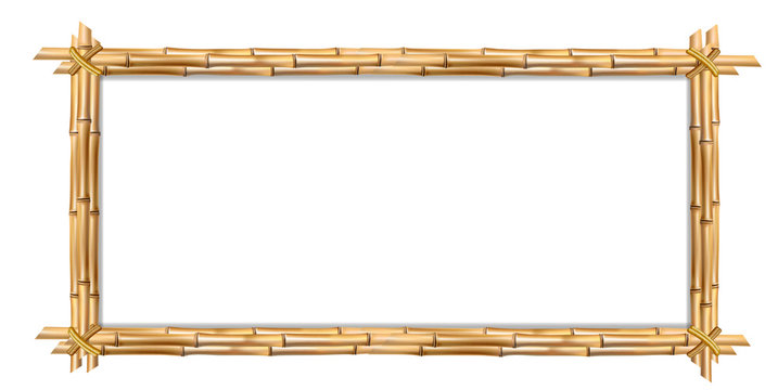 Rectangle brown border of realistic bamboo stems with empty space
