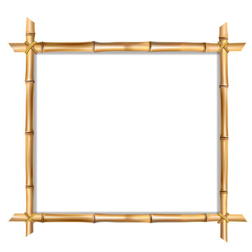 square brown wooden border made of realistic brown bamboo sticks with empty place