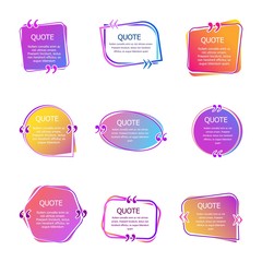 Quote boxes with text. Set of color quotes bubble templates. Speech bubbles. Citation in creative bubble vector isolated icons