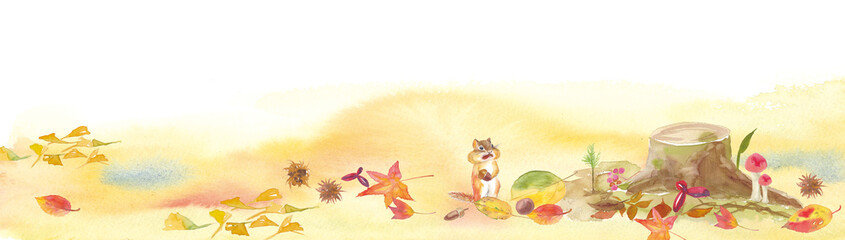 切り株とリスのいる風景