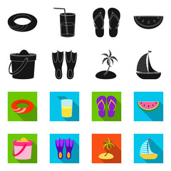 Vector illustration of equipment and swimming sign. Collection of equipment and activity stock symbol for web.