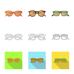 Vector design of glasses and sunglasses sign. Collection of glasses and accessory vector icon for stock.