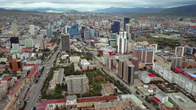 Capital Mongolia Ulaanbaatar earial downtown center above view cityscape