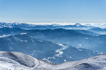 Panoramic view of the mountains of Evritania in Greece on a sunny day. View from Velouchi mountain