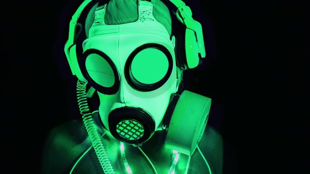 glow neon uv gasmask party music disco woman