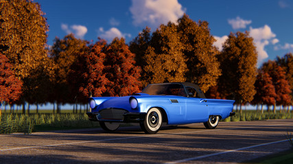 The image of the vintage car  3D illustration
