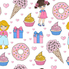 CHILD HOLIDAY Valentine's Day Seamless Pattern Vector Illustration for Print, Fabric and Digital Paper.