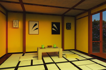 The interior image in Japanese style 3D illustration