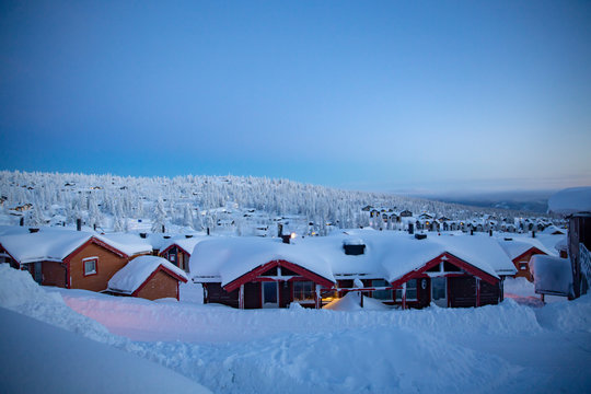 Winter landscape with snow and blue sky in Trysil  municipality, Hedmark county