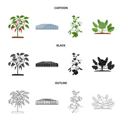 Vector design of greenhouse and plant symbol. Set of greenhouse and garden stock vector illustration.