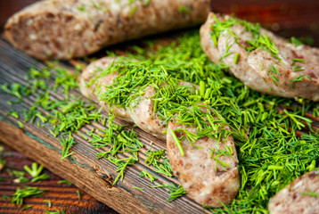 Homemade liver sausage with dill.