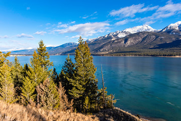 Columbia Lake which is the headwaters of the Columbia River in the East Kootenays near Invermere British Columbia Canada in the early winter