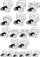 Laughing People eating Ehomaki outline set