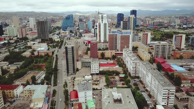 Capital Mongolia Ulaanbaatar earial downtown center above view cityscape
