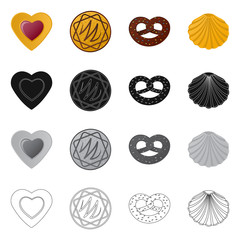 Vector illustration of biscuit and bake symbol. Set of biscuit and chocolate stock vector illustration.