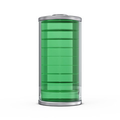 Battery icon with green charge indicator. 3D