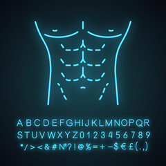 Male body contouring surgery neon light icon