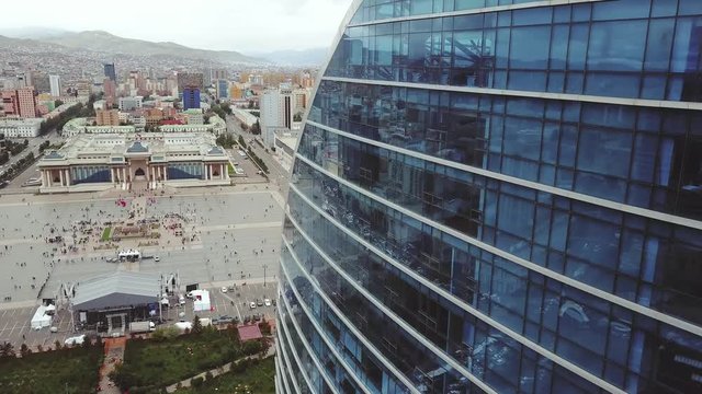 Capital Mongolia Ulaanbaatar earial downtown center above view cityscape