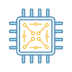 Processor with electronic circuits color icon