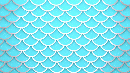 Silver light blue fish scales cells pattern marine background 3D illustration