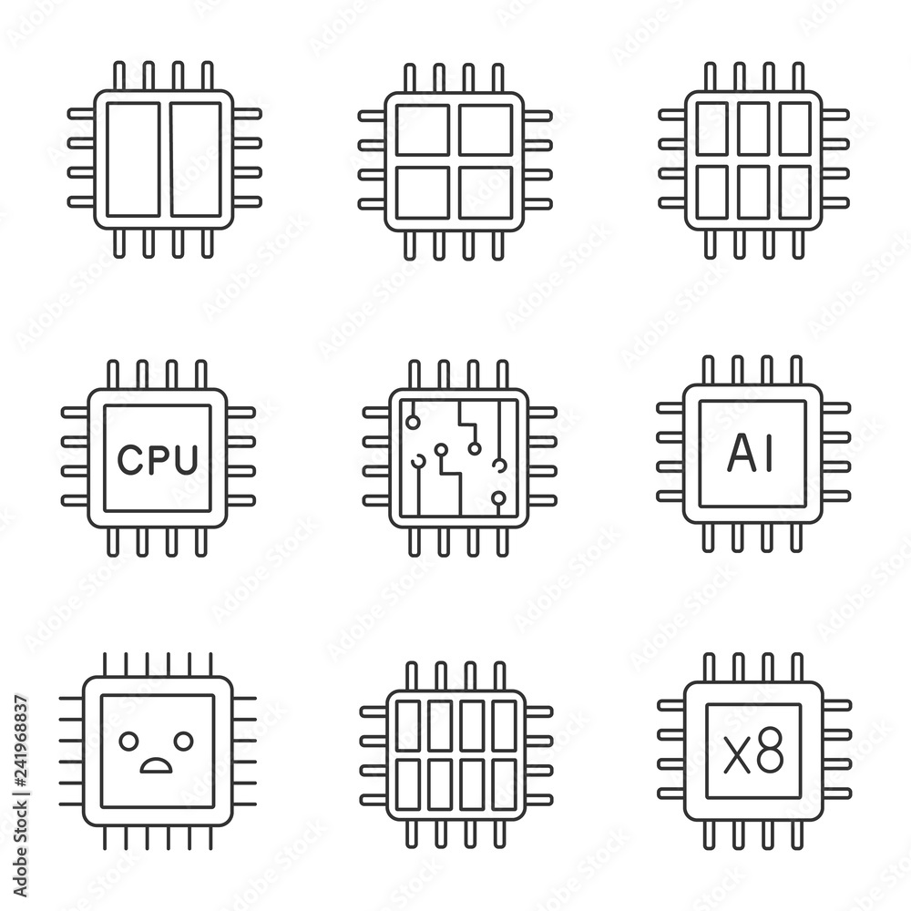 Poster processors linear icons set