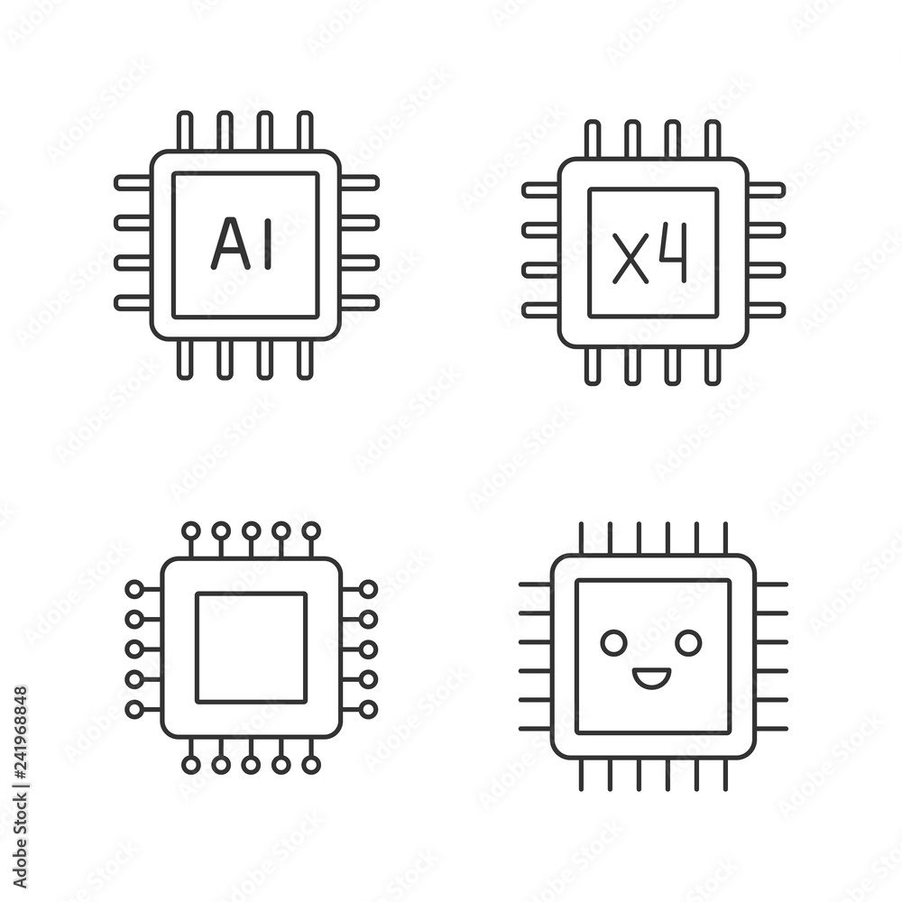 Poster processors linear icons set