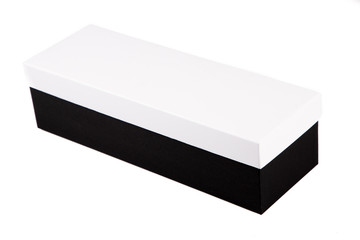 closed black box with white lid against white background
