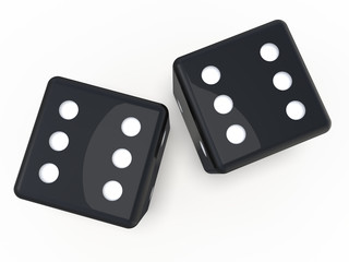 Black playing dice isolated on white background. 3D