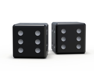 Black playing dice isolated on white background. 3D