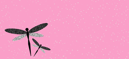 Two dragonflies on pink background copy space 3D illustration