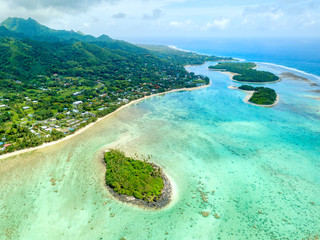 An aerial view of Muri Lagoon on Rarotonga in the Cook Islands