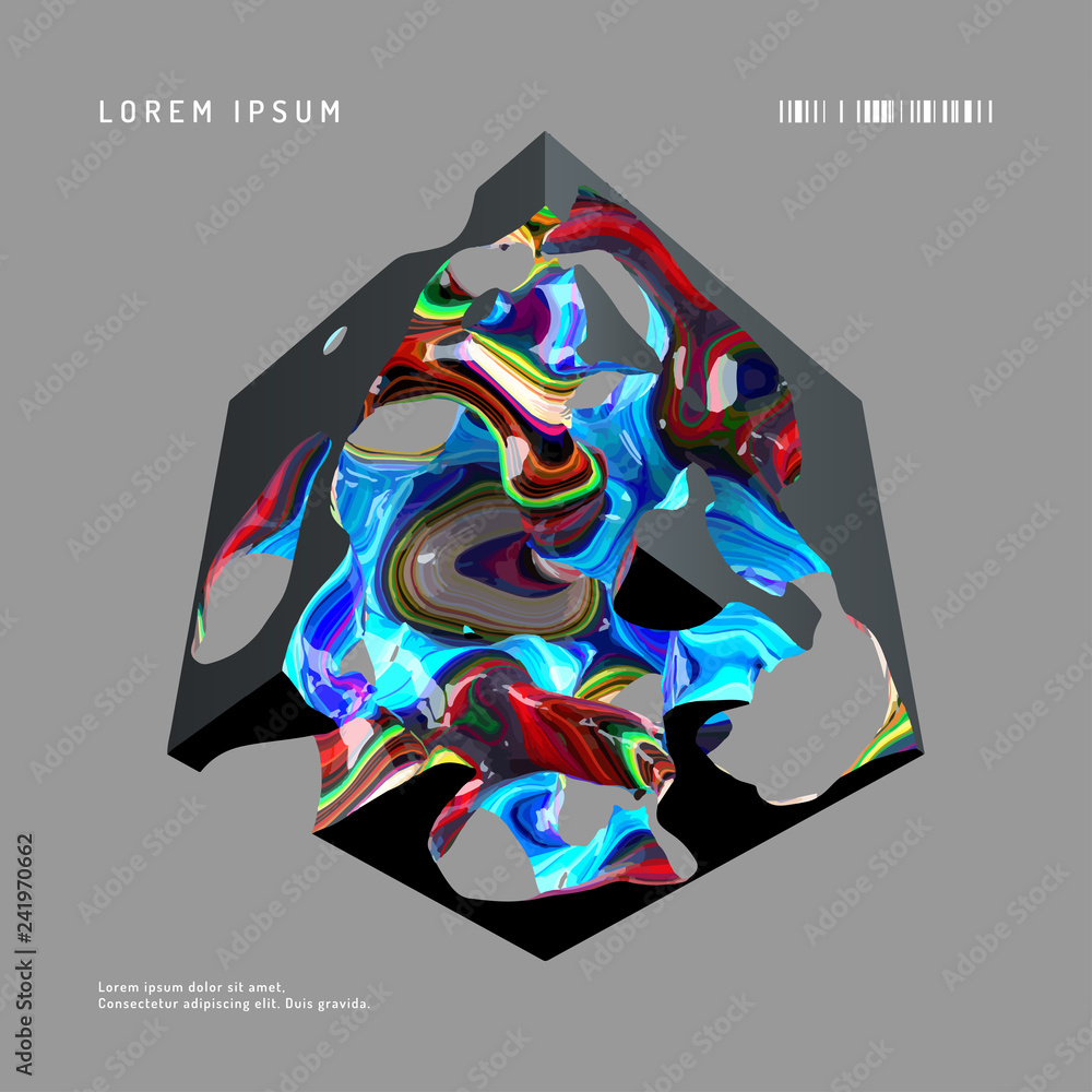 Leinwandbilder abstract vector background. modern composition with black cube and multi-colored entrails, wall art 