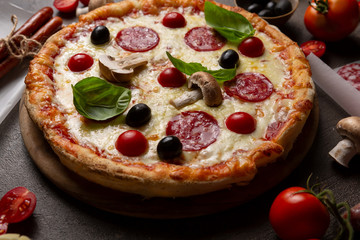 Tasty italian pizza with mushrooms