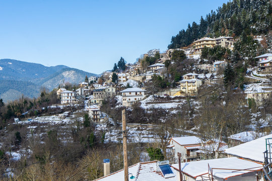 Panoramic view of the traditional houses in Megalo Chorio village in Evritania near Karpenissi in Greece