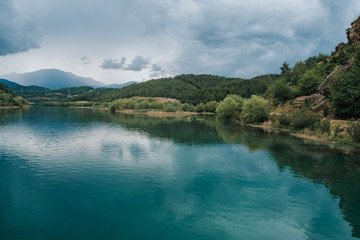 Obraz premium Beautiful Nature Landscape with lake and blue sky.