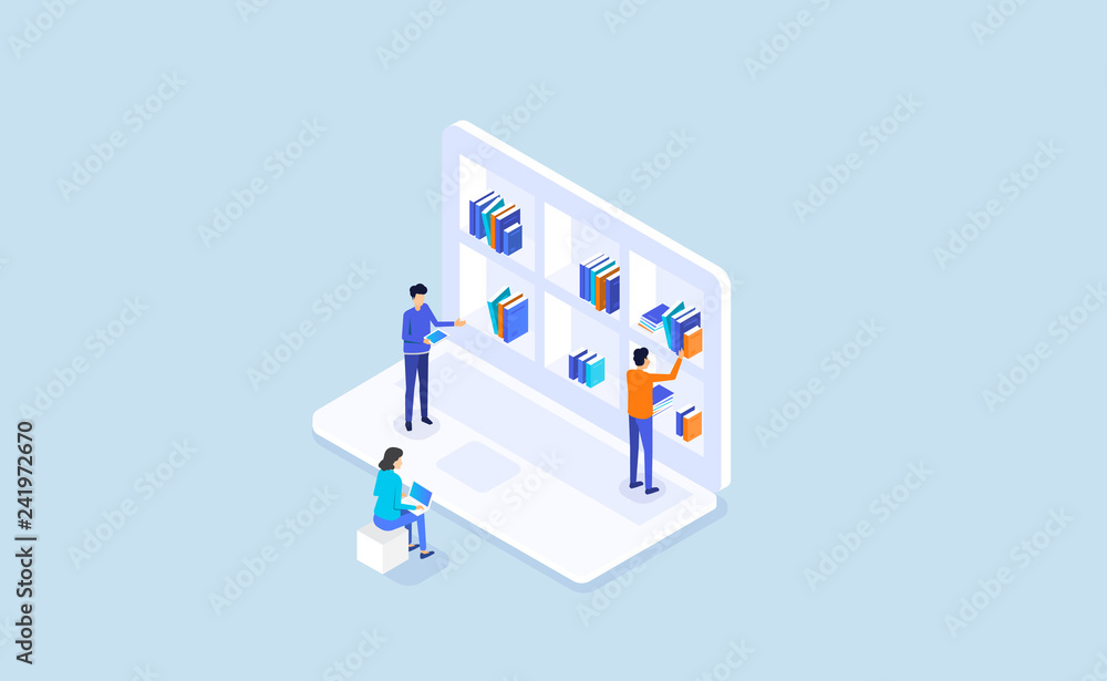 Poster isometric flat vector online education and e-learning concept