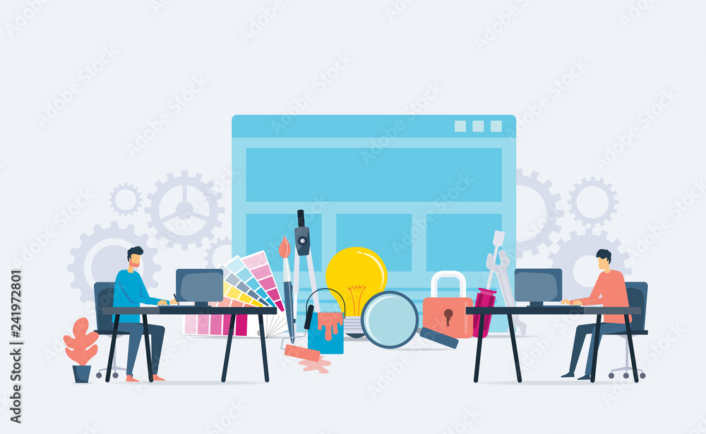 Poster graphic design and web developer working  and business teamwork concept
