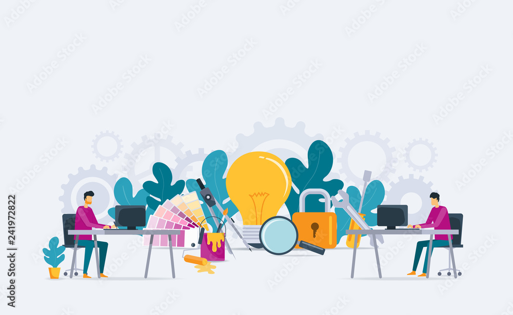 Poster graphic design and web developer working  and business teamwork concept